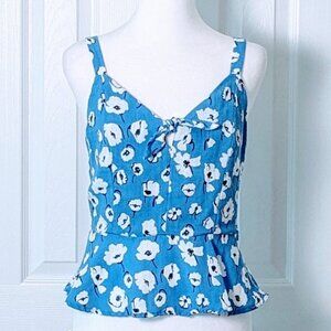 SKIES ARE BLUE Women's Peplum Sleeveless Top Blouse  Size S  Blue White Floral